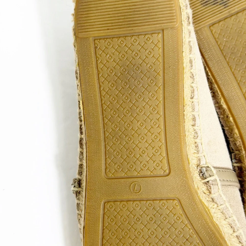 Tory Burch Sidney Espadrille Flats Women 7 Tan Suede Leather Logo Slip On